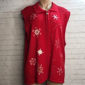 Southern Lady II Cardigan Sweater Vest Women's 1X Red Winter Snowflake Christmas